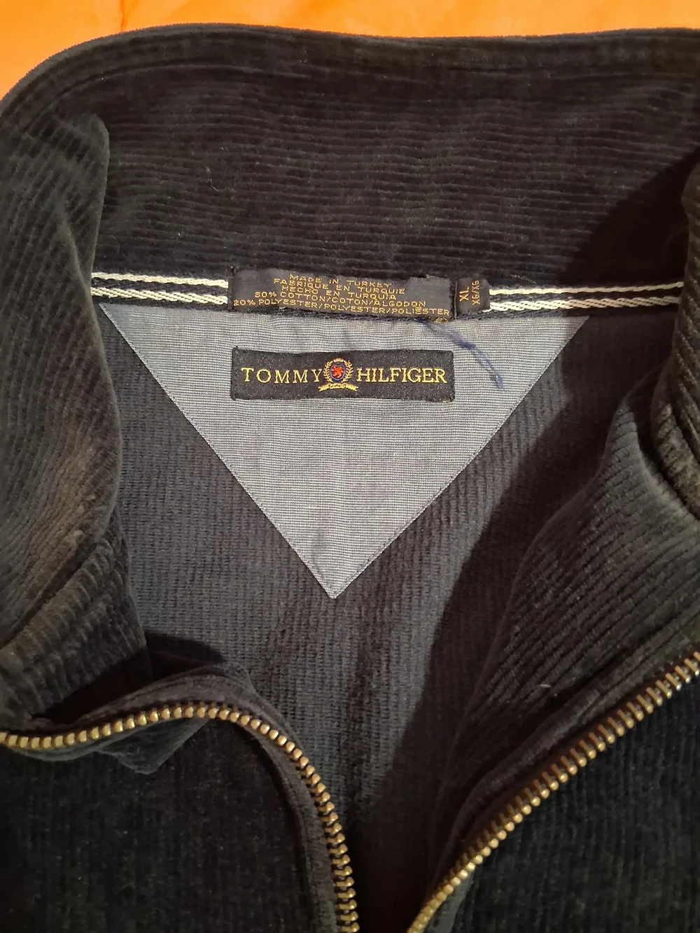 Vintage Tommy Hilfiger Jacket Mens XL Blue Velour Quarter Zip Pullover 90s - Picture 4 of 5